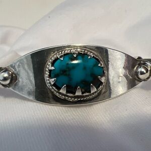 Vtg navajo Clasp bracelet Silver Turquoise Signed LO Child Girl Small Hand 7”